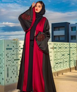 French Silks Abaya in Black & Burgundy Colors by Emond, A0112, Size 56