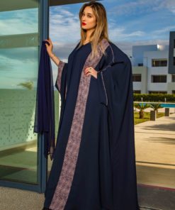French Crepe Loose Bisht Abaya in Navy Blue by Emond, A0118, Size 54